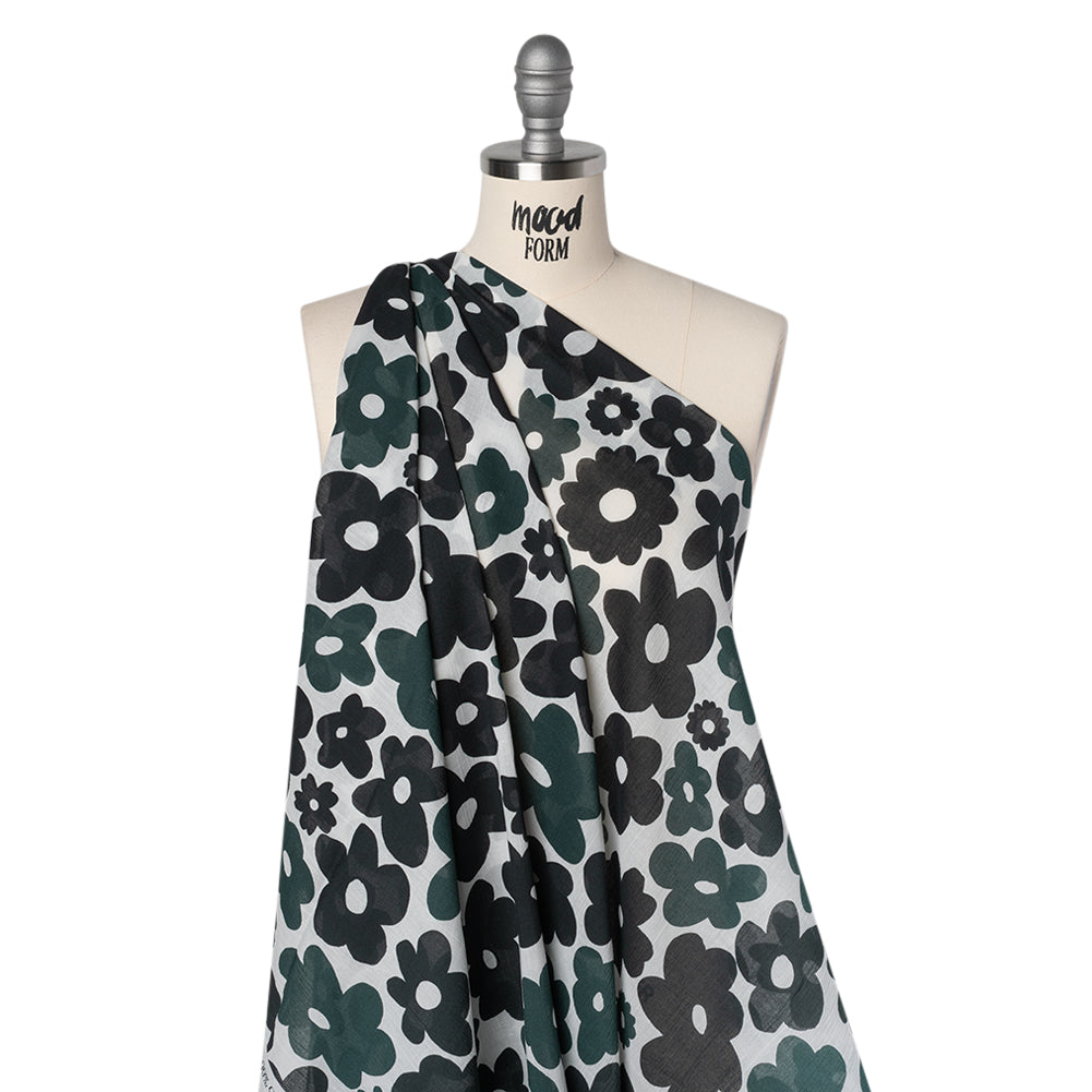 Crinkled Cotton Gauzy Woven - Navy Blue, Black and White Retro Florals - Mood Exclusive Boogie & Bloom Print Drape Crinkled Cotton Gauzy Woven - Navy Blue, Black and White Retro Florals - Mood Exclusive Boogie & Bloom Print Drape