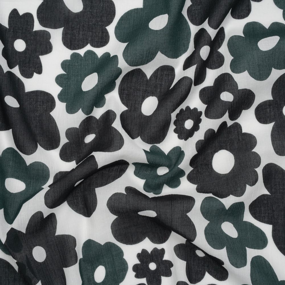 Crinkled Cotton Gauzy Woven - Navy Blue, Black and White Retro Florals - Mood Exclusive Boogie & Bloom Print Crinkled Cotton Gauzy Woven - Navy Blue, Black and White Retro Florals - Mood Exclusive Boogie & Bloom Print