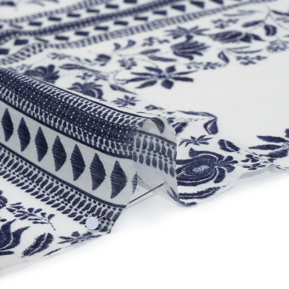 Crinkled Cotton Gauzy Woven - White and Navy Blue Floral Embroidery Squares - Mood Exclusive Porcelain Petals Print Crinkled Cotton Gauzy Woven - White and Navy Blue Floral Embroidery Squares - Mood Exclusive Porcelain Petals Print