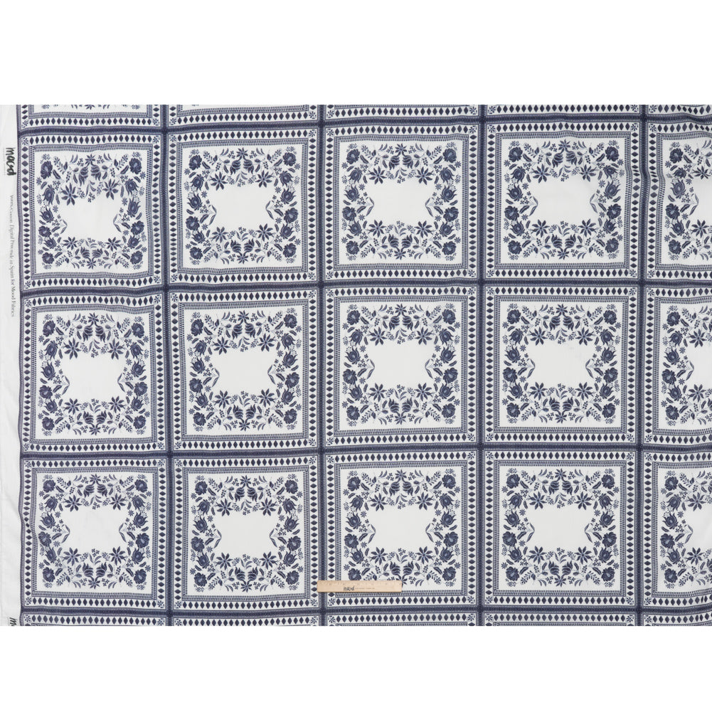 Crinkled Cotton Gauzy Woven - White and Navy Blue Floral Embroidery Squares - Mood Exclusive Porcelain Petals Print Crinkled Cotton Gauzy Woven - White and Navy Blue Floral Embroidery Squares - Mood Exclusive Porcelain Petals Print