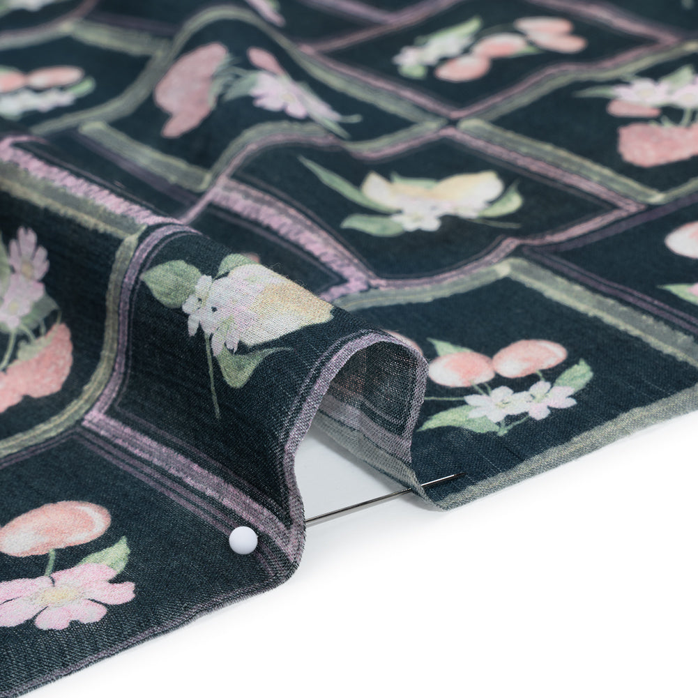 Crinkled Cotton Gauzy Woven - Pink, Yellow and Navy Fruit and Flowers in Frames - Mood Exclusive Summer Medley Print Detail Crinkled Cotton Gauzy Woven - Pink, Yellow and Navy Fruit and Flowers in Frames - Mood Exclusive Summer Medley Print Detail