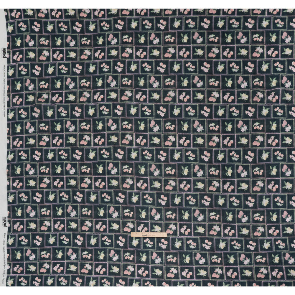 Crinkled Cotton Gauzy Woven - Pink, Yellow and Navy Fruit and Flowers in Frames - Mood Exclusive Summer Medley Print - Full Crinkled Cotton Gauzy Woven - Pink, Yellow and Navy Fruit and Flowers in Frames - Mood Exclusive Summer Medley Print - Full