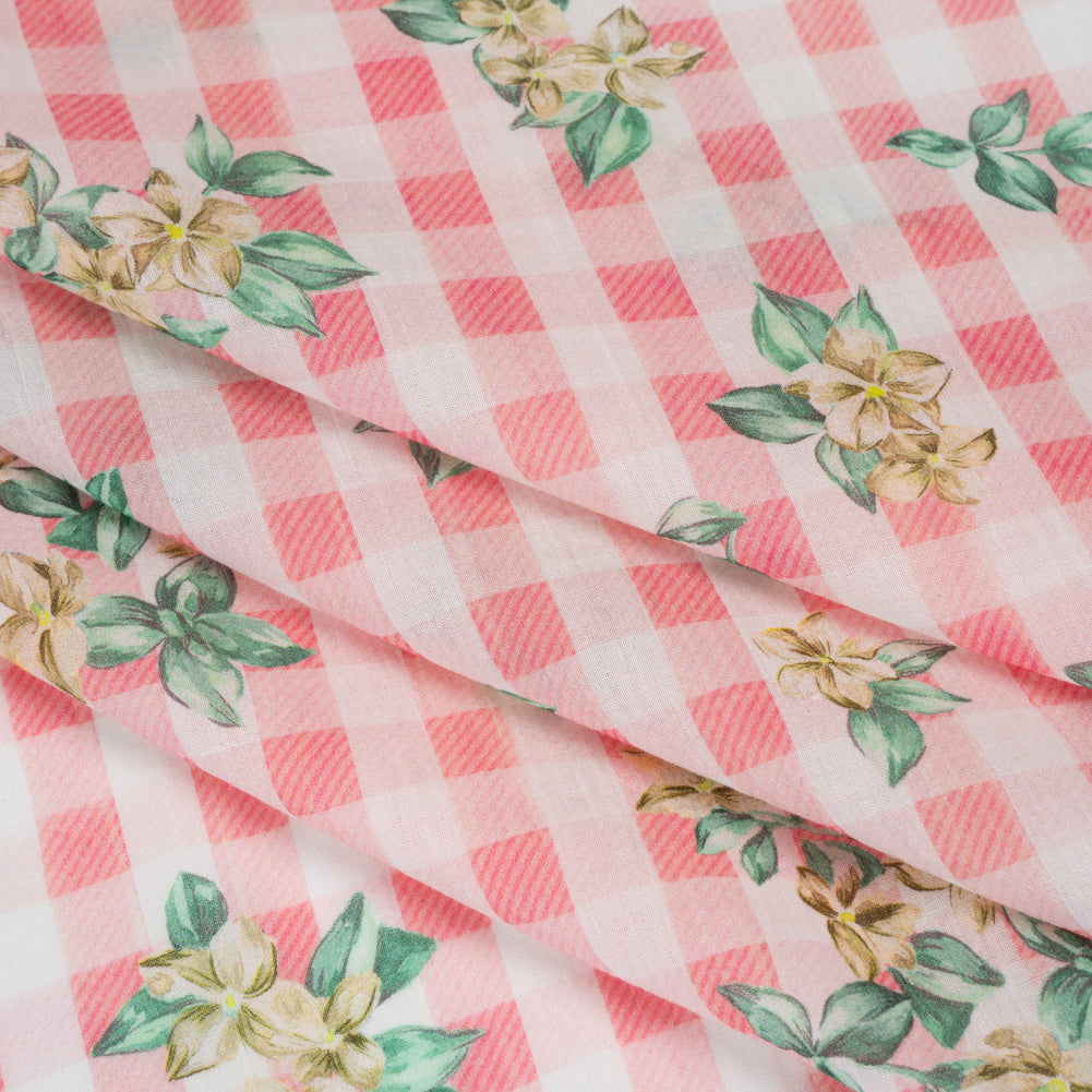 Crinkled Cotton Gauzy Woven - Pink, White and Yellow Flowers on Gingham - Mood Exclusive Picnic Petals Print Crinkled Cotton Gauzy Woven - Pink, White and Yellow Flowers on Gingham - Mood Exclusive Picnic Petals Print