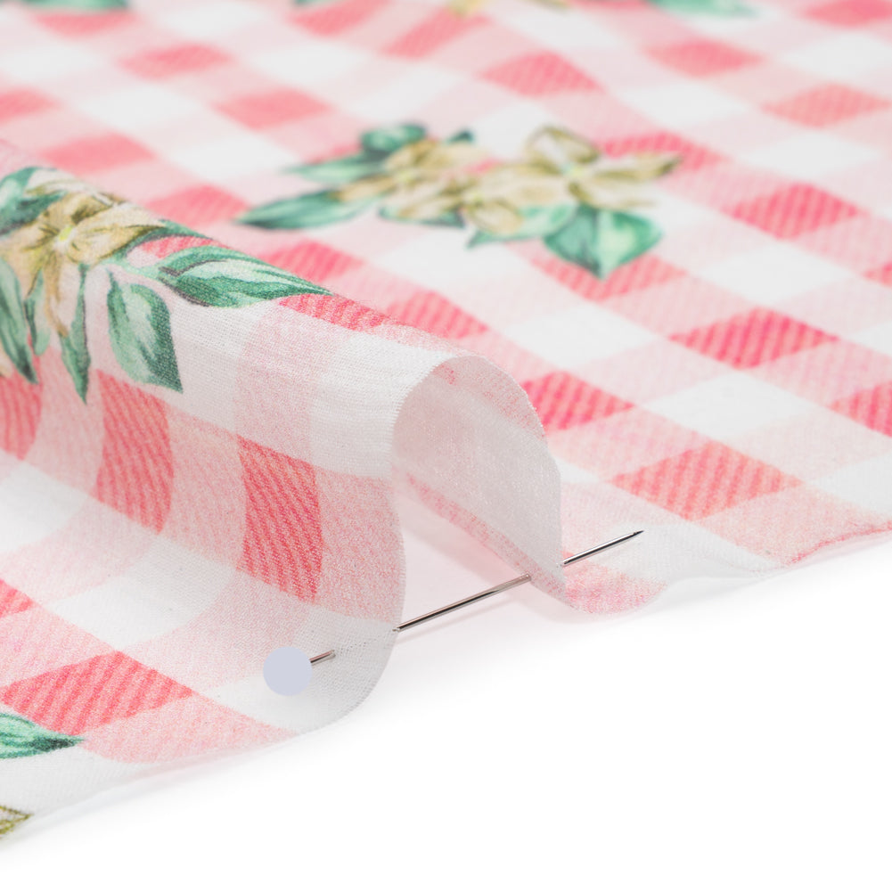 Crinkled Cotton Gauzy Woven - Pink, White and Yellow Flowers on Gingham - Mood Exclusive Picnic Petals Print Crinkled Cotton Gauzy Woven - Pink, White and Yellow Flowers on Gingham - Mood Exclusive Picnic Petals Print