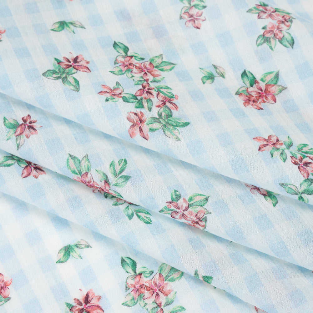 Crinkled Cotton Gauzy Woven - Blue, Pink and Green Flowers on Gingham - Mood Exclusive Picnic Petals Print Crinkled Cotton Gauzy Woven - Blue, Pink and Green Flowers on Gingham - Mood Exclusive Picnic Petals Print