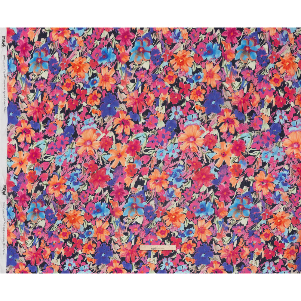 Crinkled Cotton Gauzy Woven - Hot Pink, Ultramarine Blue and Orange Floral - Mood Exclusive Electric Garden Print Crinkled Cotton Gauzy Woven - Hot Pink, Ultramarine Blue and Orange Floral - Mood Exclusive Electric Garden Print