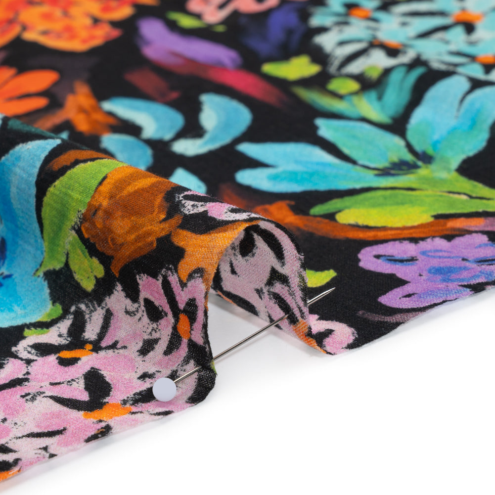 Crinkled Cotton Gauzy Woven - Orange, Green and Purple Painterly Floral - Mood Exclusive Picture Book Petals Print Crinkled Cotton Gauzy Woven - Orange, Green and Purple Painterly Floral - Mood Exclusive Picture Book Petals Print