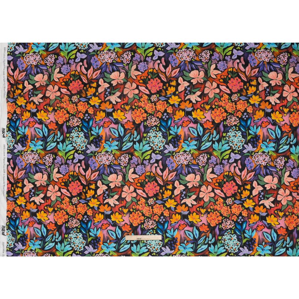 Crinkled Cotton Gauzy Woven - Orange, Green and Purple Painterly Floral - Mood Exclusive Picture Book Petals Print Crinkled Cotton Gauzy Woven - Orange, Green and Purple Painterly Floral - Mood Exclusive Picture Book Petals Print