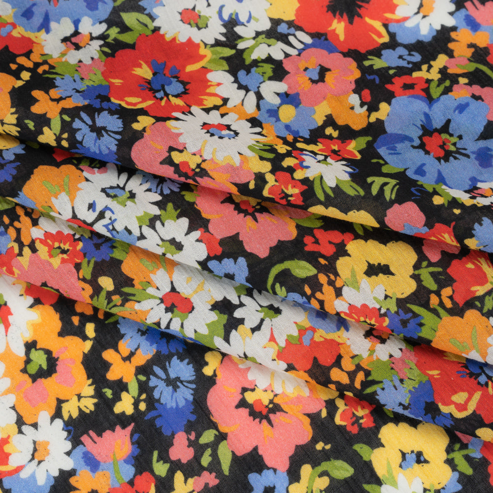 Crinkled Cotton Gauzy Woven - Red, Blue and Orange Bright Flowers - Mood Exclusive Petal Parade Print Crinkled Cotton Gauzy Woven - Red, Blue and Orange Bright Flowers - Mood Exclusive Petal Parade Print