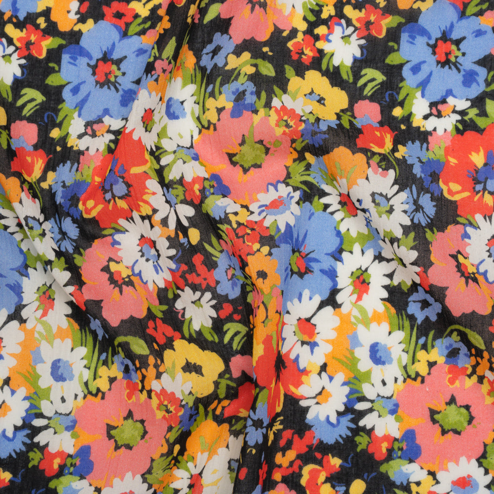 Crinkled Cotton Gauzy Woven - Red, Blue and Orange Bright Flowers - Mood Exclusive Petal Parade Print Crinkled Cotton Gauzy Woven - Red, Blue and Orange Bright Flowers - Mood Exclusive Petal Parade Print