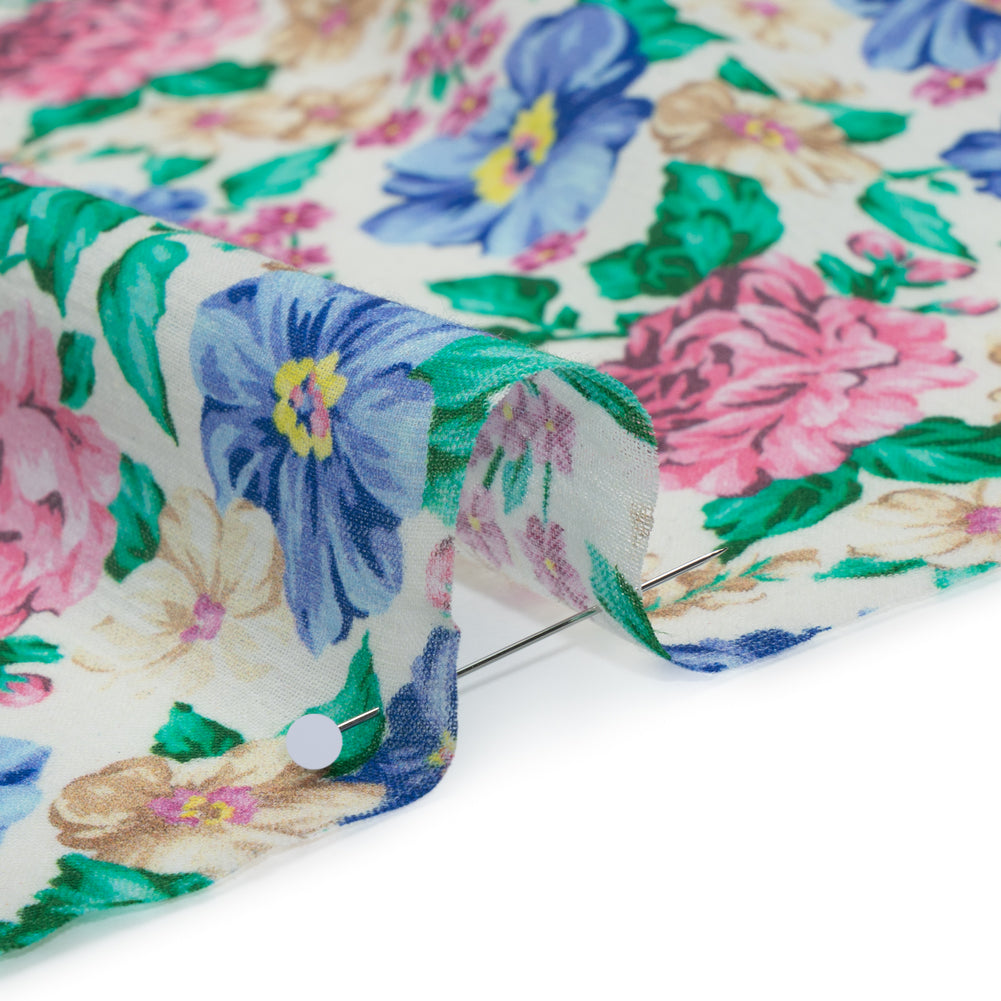 Crinkled Cotton Gauzy Woven - White, Pink and Blue Florals - Mood Exclusive Secret Garden Print Crinkled Cotton Gauzy Woven - White, Pink and Blue Florals - Mood Exclusive Secret Garden Print
