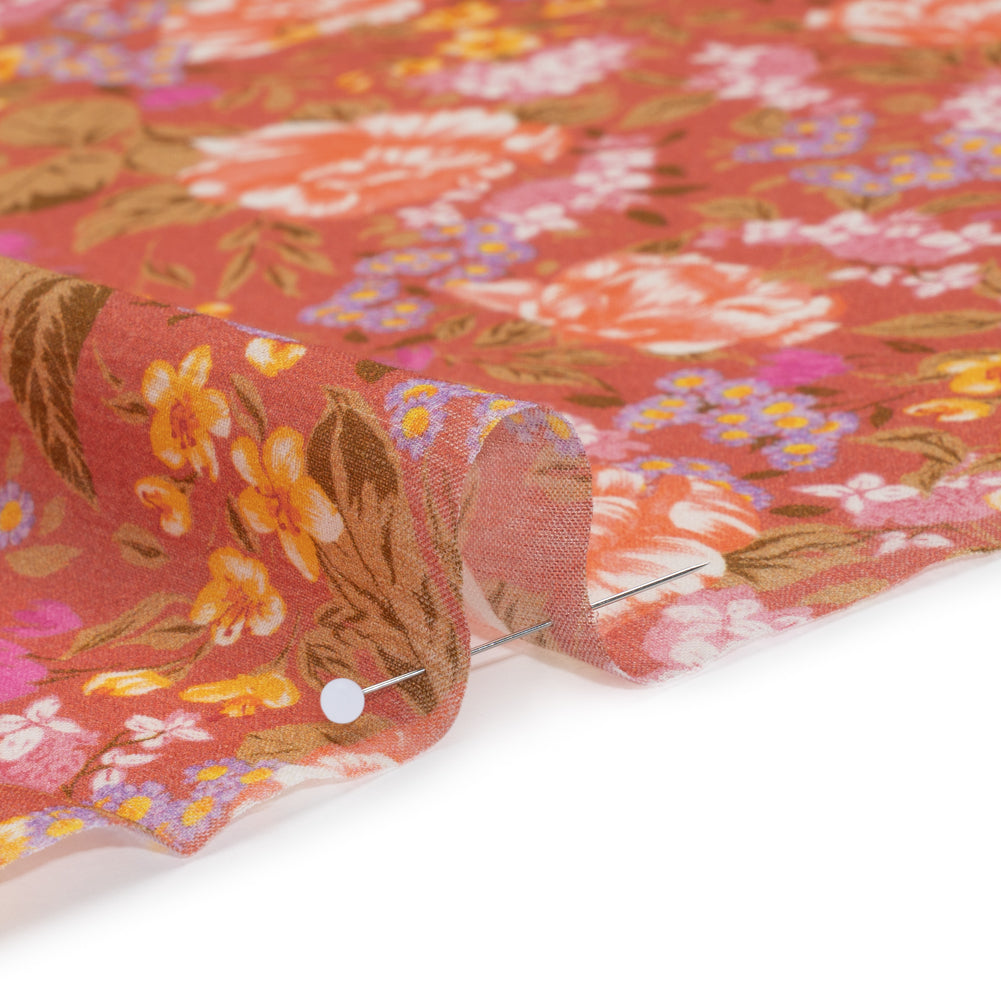 Crinkled Cotton Gauzy Woven - Coral Rose, Pink and Lavender Floral - Mood Exclusive Romantic Reverie Print Crinkled Cotton Gauzy Woven - Coral Rose, Pink and Lavender Floral - Mood Exclusive Romantic Reverie Print