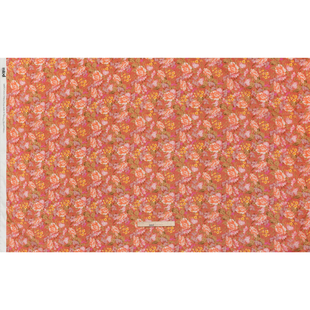 Crinkled Cotton Gauzy Woven - Coral Rose, Pink and Lavender Floral - Mood Exclusive Romantic Reverie Print Crinkled Cotton Gauzy Woven - Coral Rose, Pink and Lavender Floral - Mood Exclusive Romantic Reverie Print