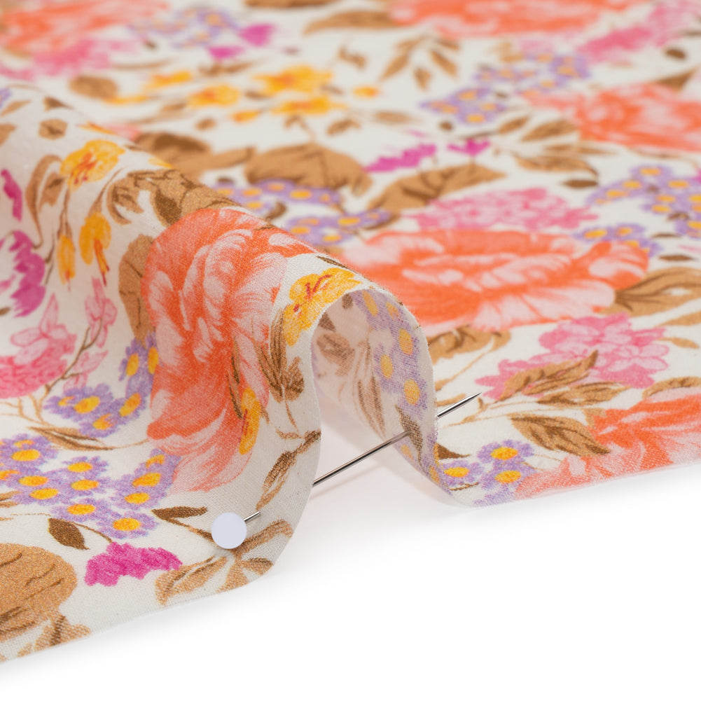 Crinkled Cotton Gauzy Woven - White, Pink and Lavender Floral - Mood Exclusive Romantic Reverie Print - Detail Crinkled Cotton Gauzy Woven - White, Pink and Lavender Floral - Mood Exclusive Romantic Reverie Print - Detail
