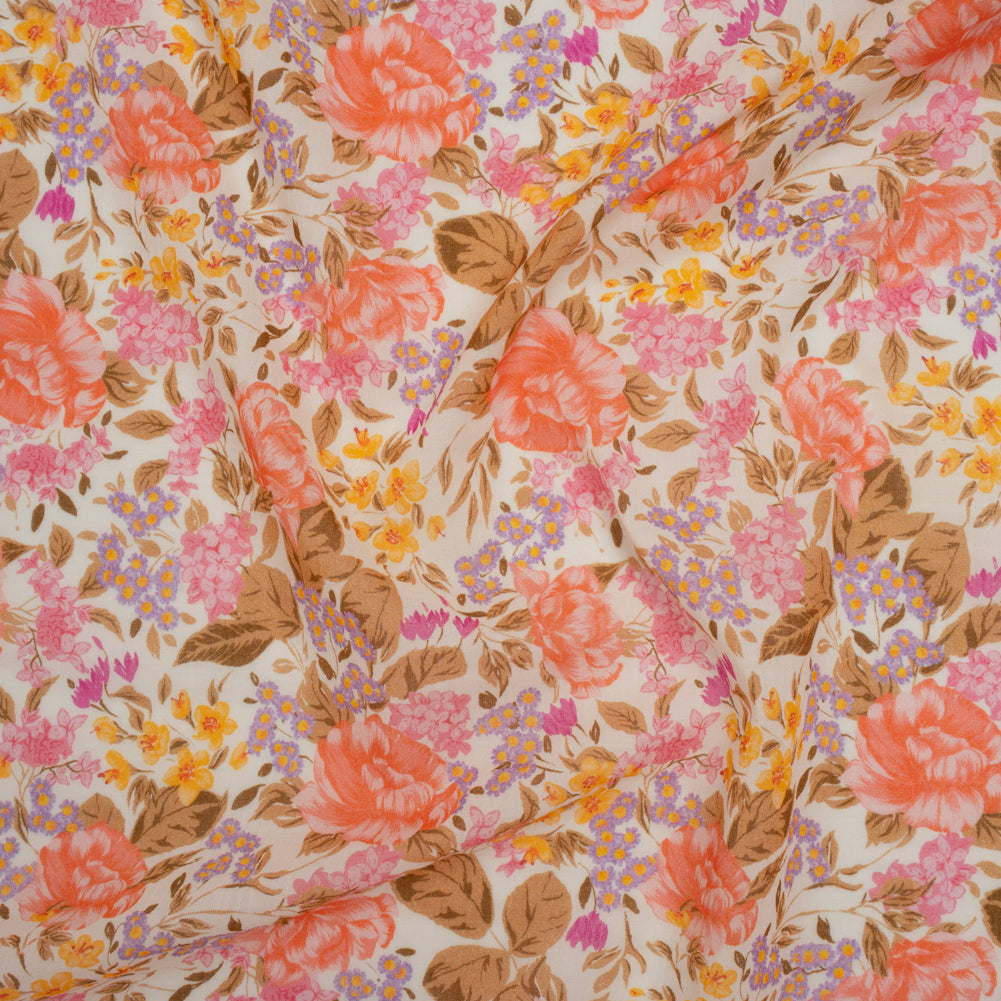 Crinkled Cotton Gauzy Woven - White, Pink and Lavender Floral - Mood Exclusive Romantic Reverie Print Crinkled Cotton Gauzy Woven - White, Pink and Lavender Floral - Mood Exclusive Romantic Reverie Print