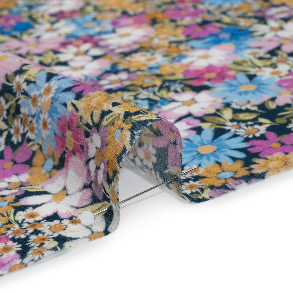 Crinkled Cotton Gauzy Woven - Blue, Light Purple and Golden Yellow Floral - Mood Exclusive Dandy Daisy Print Crinkled Cotton Gauzy Woven - Blue, Light Purple and Golden Yellow Floral - Mood Exclusive Dandy Daisy Print