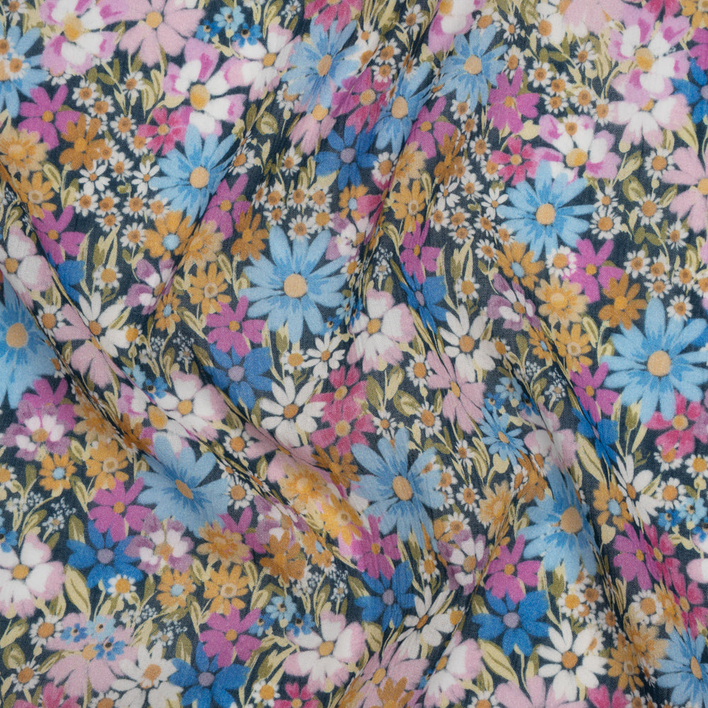 Crinkled Cotton Gauzy Woven - Blue, Light Purple and Golden Yellow Floral - Mood Exclusive Dandy Daisy Print Crinkled Cotton Gauzy Woven - Blue, Light Purple and Golden Yellow Floral - Mood Exclusive Dandy Daisy Print