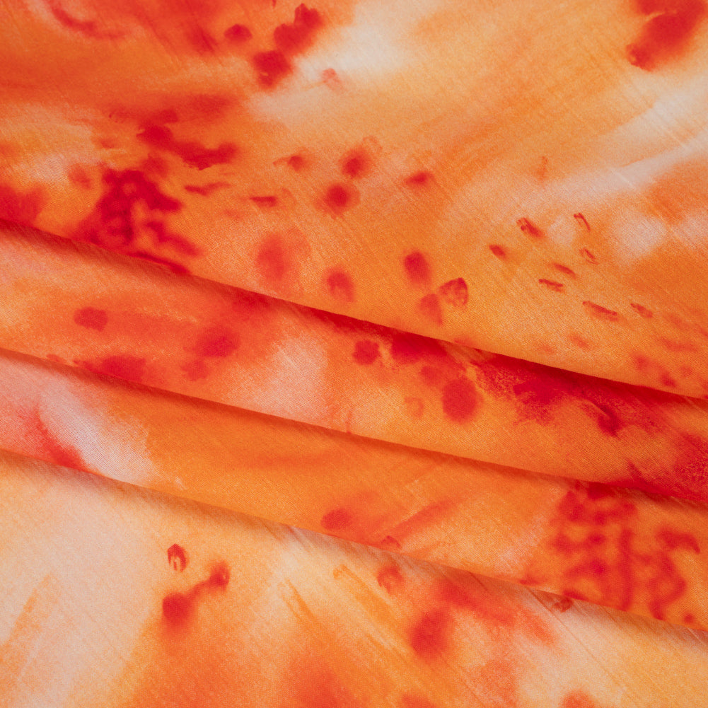 Crinkled Cotton Gauzy Woven - Bright Orange and Red Splashes and Spots - Mood Exclusive Solar Flare Print Crinkled Cotton Gauzy Woven - Bright Orange and Red Splashes and Spots - Mood Exclusive Solar Flare Print