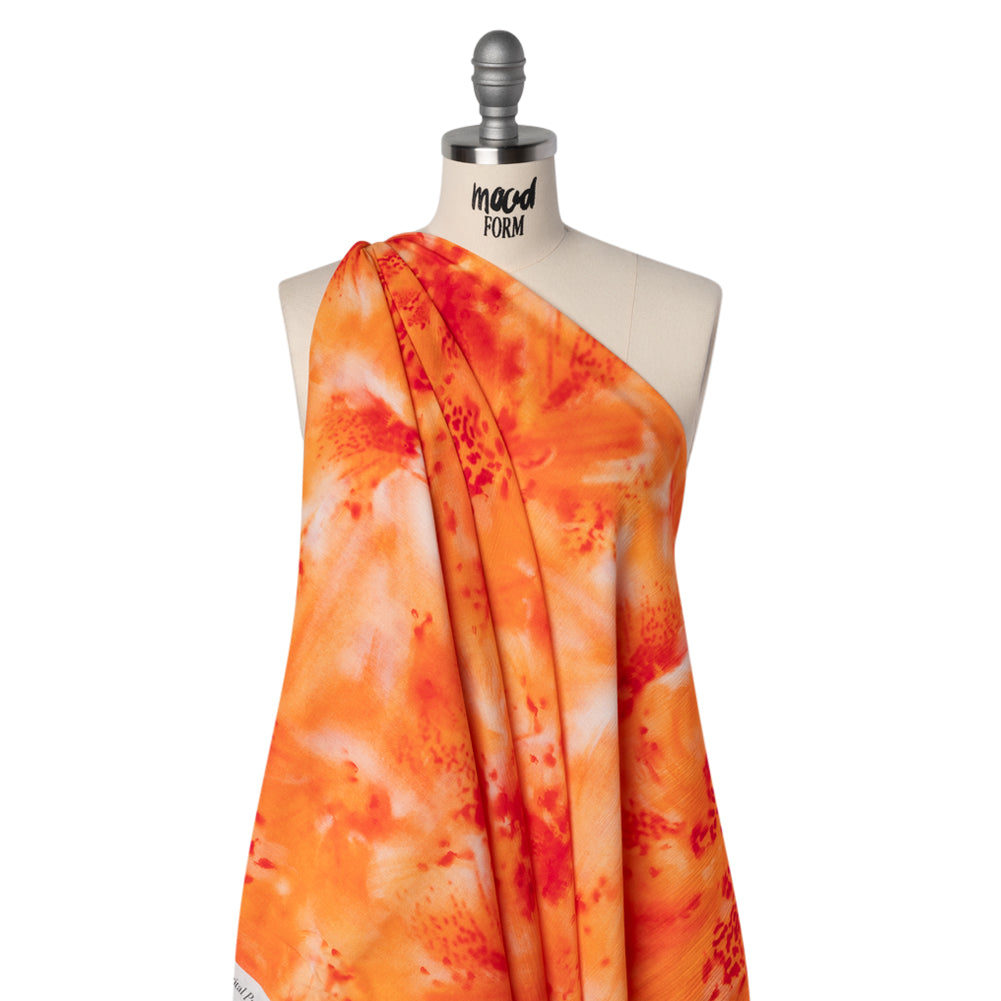 Crinkled Cotton Gauzy Woven - Bright Orange and Red Splashes and Spots - Mood Exclusive Solar Flare Print Crinkled Cotton Gauzy Woven - Bright Orange and Red Splashes and Spots - Mood Exclusive Solar Flare Print