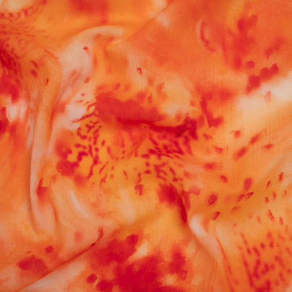 Crinkled Cotton Gauzy Woven - Bright Orange and Red Splashes and Spots - Mood Exclusive Solar Flare Print Crinkled Cotton Gauzy Woven - Bright Orange and Red Splashes and Spots - Mood Exclusive Solar Flare Print