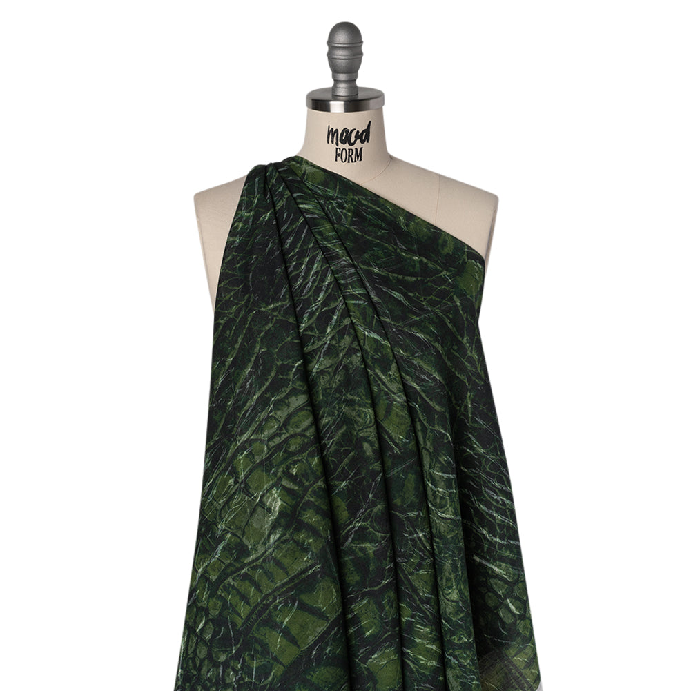 Crinkled Cotton Gauzy Woven - Dark Green and Black Abstract - Mood Exclusive Babbling Brook Print Drape Crinkled Cotton Gauzy Woven - Dark Green and Black Abstract - Mood Exclusive Babbling Brook Print Drape