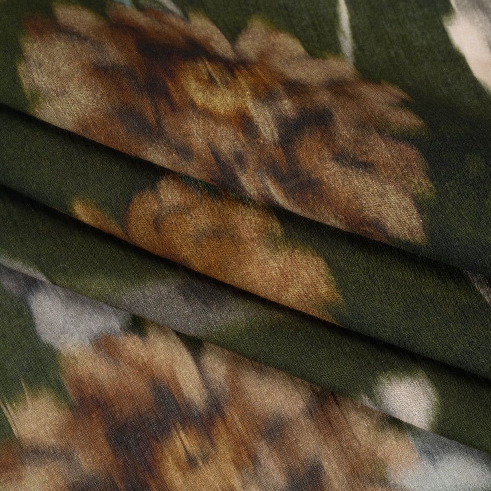 Crinkled Cotton Gauzy Woven - Olive Green, Tan and Gray Hazy Ikat Flowers - Mood Exclusive Blurred Blooms Print Folded Crinkled Cotton Gauzy Woven - Olive Green, Tan and Gray Hazy Ikat Flowers - Mood Exclusive Blurred Blooms Print Folded