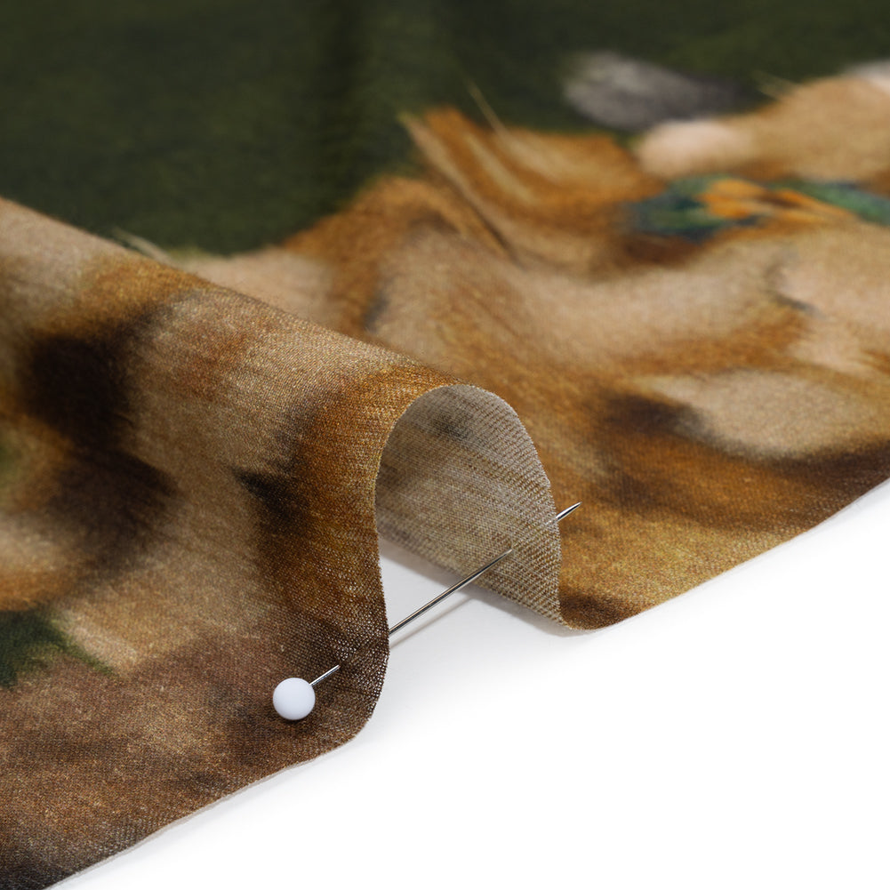 Crinkled Cotton Gauzy Woven - Olive Green, Tan and Gray Hazy Ikat Flowers - Mood Exclusive Blurred Blooms Print Detail Crinkled Cotton Gauzy Woven - Olive Green, Tan and Gray Hazy Ikat Flowers - Mood Exclusive Blurred Blooms Print Detail