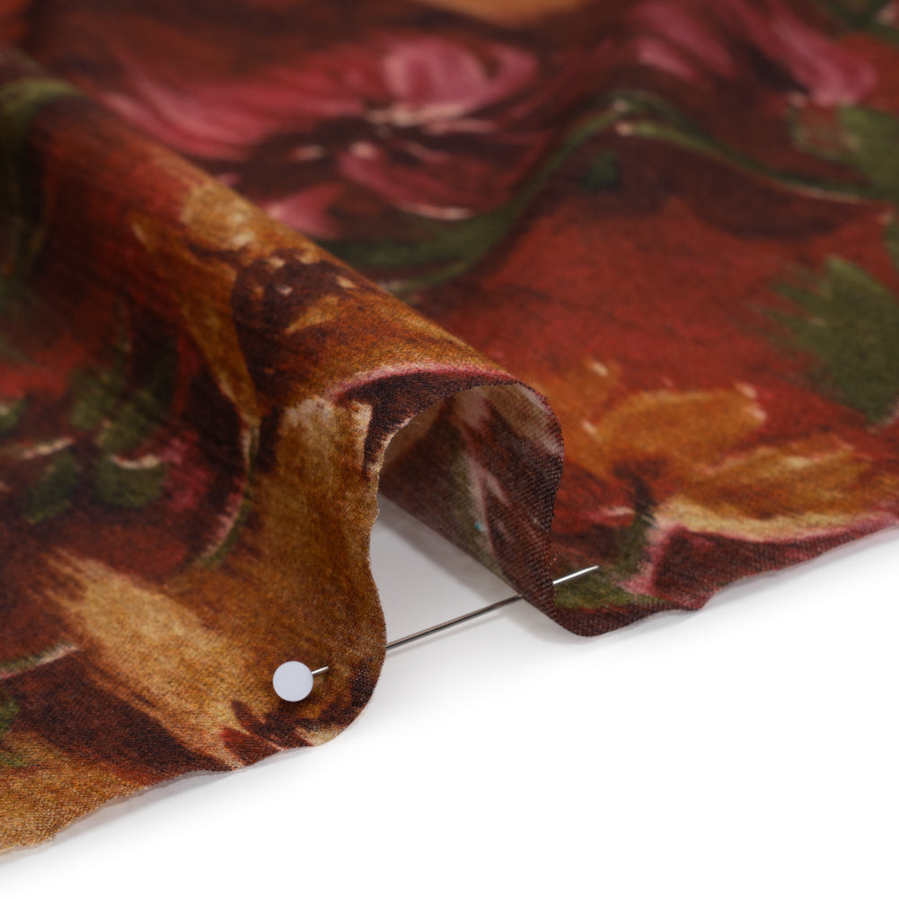 Crinkled Cotton Gauzy Woven - Burgundy, Yellow Ochre and Green Painterly Ikat Floral - Mood Exclusive Cabernet Crocus Print Crinkled Cotton Gauzy Woven - Burgundy, Yellow Ochre and Green Painterly Ikat Floral - Mood Exclusive Cabernet Crocus Print