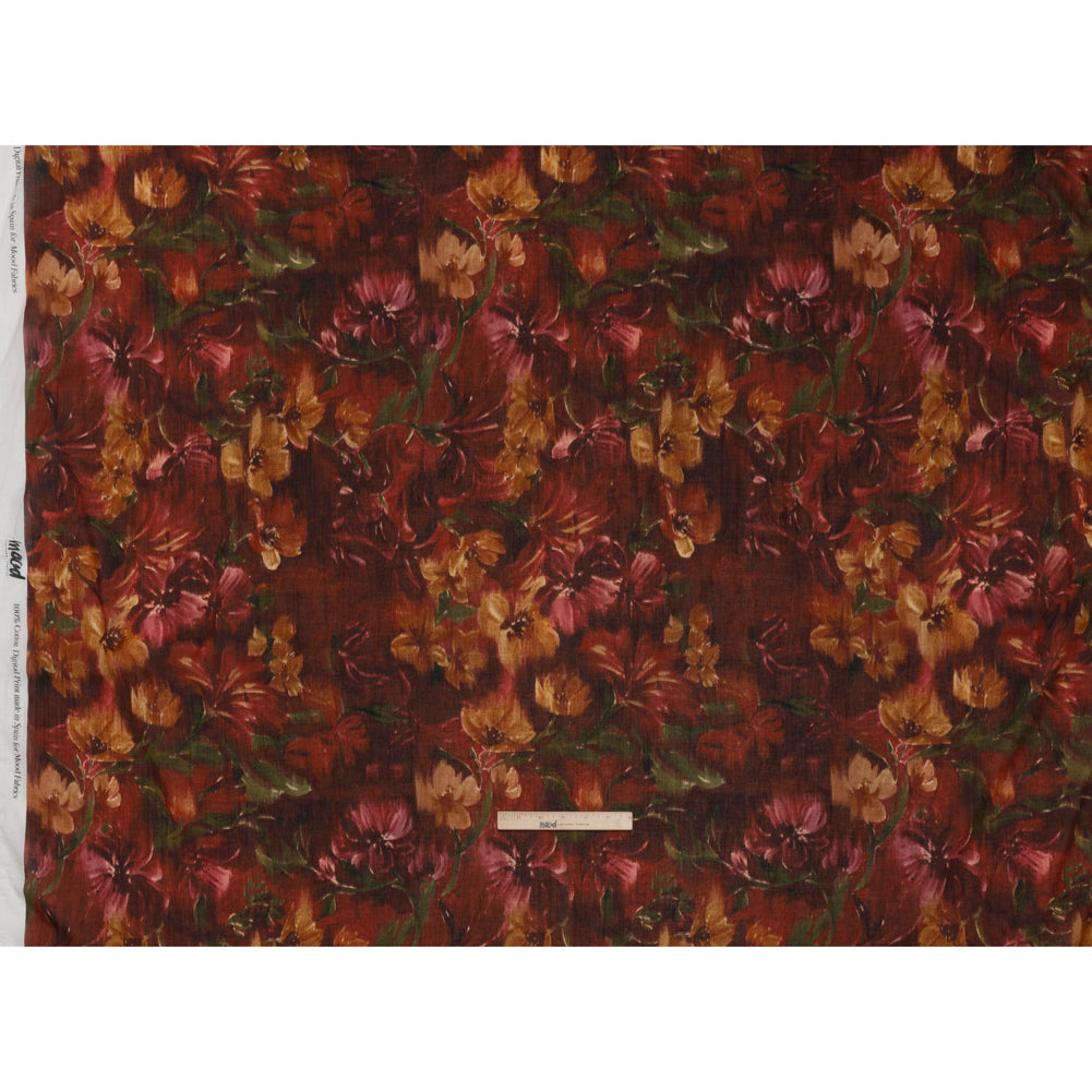 Crinkled Cotton Gauzy Woven - Burgundy, Yellow Ochre and Green Painterly Ikat Floral - Mood Exclusive Cabernet Crocus Print Crinkled Cotton Gauzy Woven - Burgundy, Yellow Ochre and Green Painterly Ikat Floral - Mood Exclusive Cabernet Crocus Print