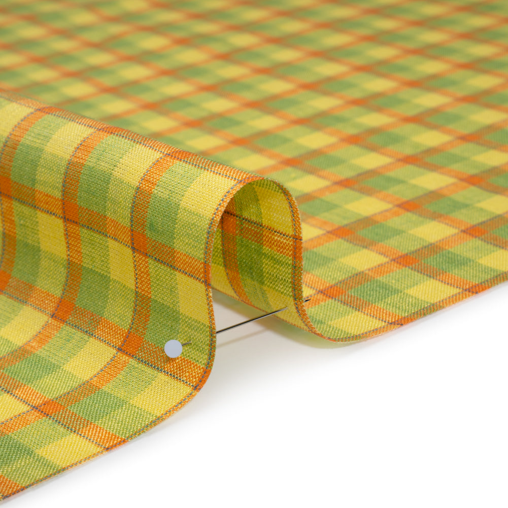 Lightweight Linen Woven - Bright Yellow, Orange and Lime Green Plaid Lightweight Linen Woven - Bright Yellow, Orange and Lime Green Plaid