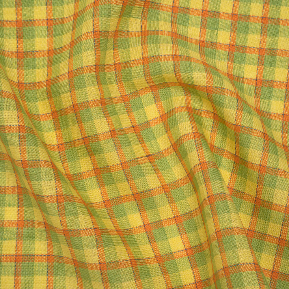 Lightweight Linen Woven - Bright Yellow, Orange and Lime Green Plaid Lightweight Linen Woven - Bright Yellow, Orange and Lime Green Plaid