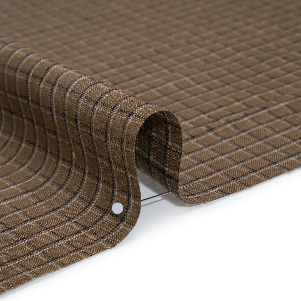Medium Weight Linen Woven - Textured Brown, Black and Gray Shadow Windowpane Checks Medium Weight Linen Woven - Textured Brown, Black and Gray Shadow Windowpane Checks