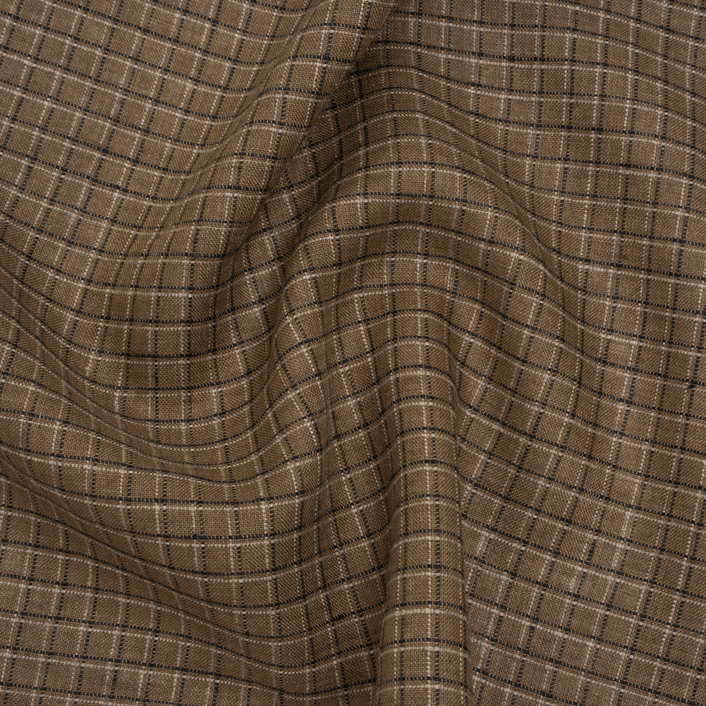 Medium Weight Linen Woven - Textured Brown, Black and Gray Shadow Windowpane Checks Medium Weight Linen Woven - Textured Brown, Black and Gray Shadow Windowpane Checks