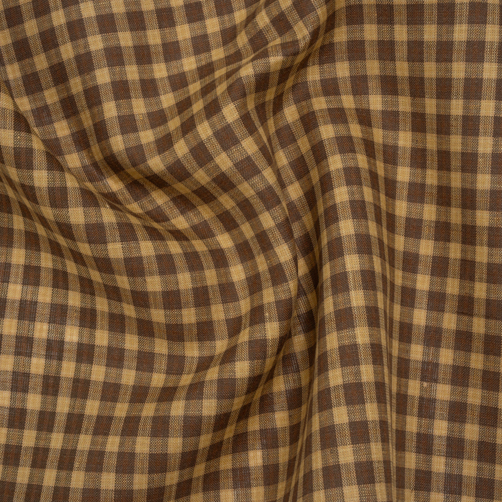 Medium Weight Linen Woven - Brown and Beige Plaid Medium Weight Linen Woven - Brown and Beige Plaid