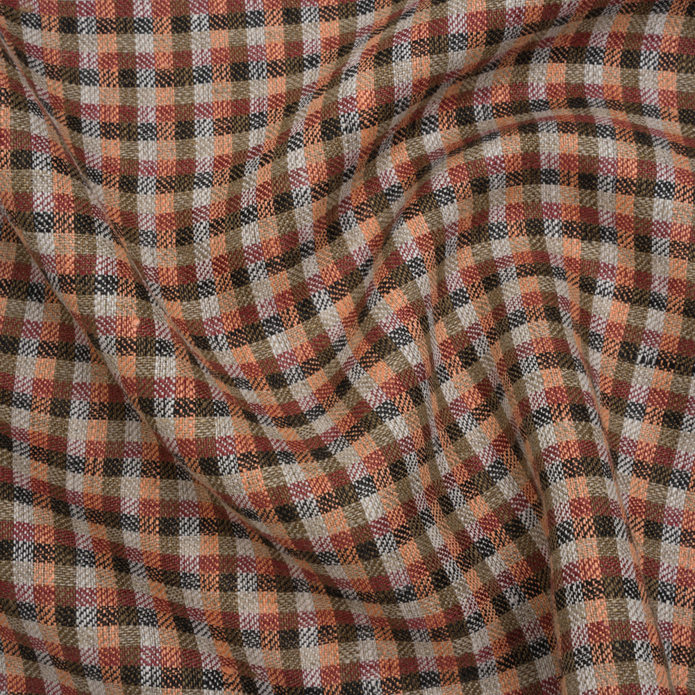 Linen Twill - Brown, Coral and Strawberry Red Plaid Linen Twill - Brown, Coral and Strawberry Red Plaid