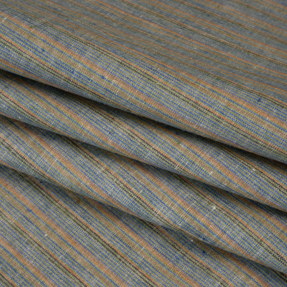 Medium Weight Linen Woven - Blue, Orange and Olive Stripes Medium Weight Linen Woven - Blue, Orange and Olive Stripes