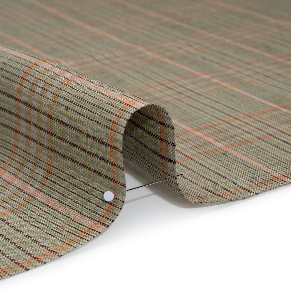 Medium Weight Linen Woven - Brown, Pink and Lime Green Plaid Medium Weight Linen Woven - Brown, Pink and Lime Green Plaid