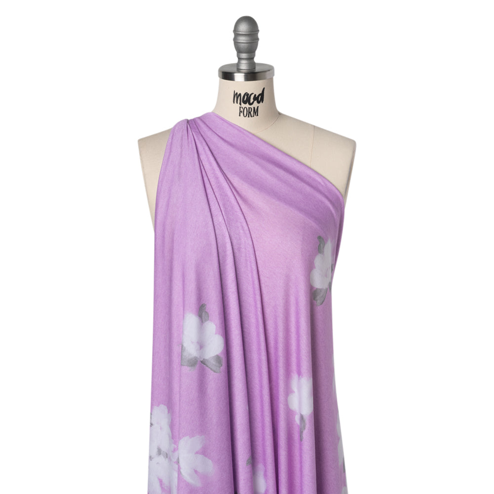Stretch Rayon Jersey Panel - Lilac and Gray Floral - Deadstock Stretch Rayon Jersey Panel - Lilac and Gray Floral - Deadstock