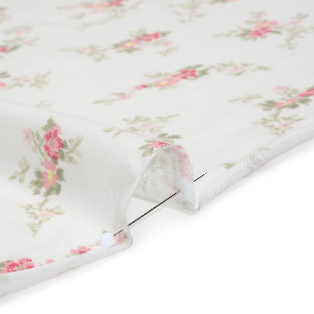 Cotton and Viscose Jersey - White, Pink and Sage Green Floral - Deadstock Cotton and Viscose Jersey - White, Pink and Sage Green Floral - Deadstock