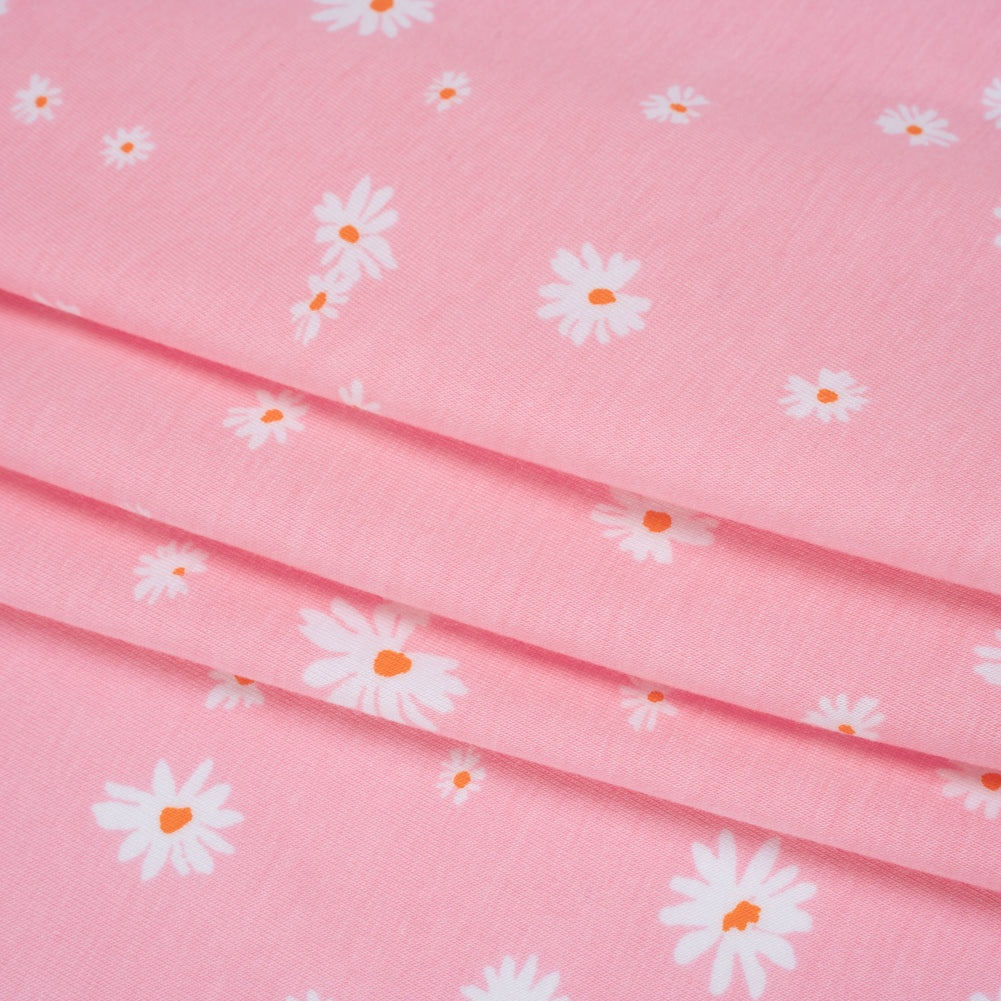 Stretch Cotton and Modal Jersey - Baby Pink and White Daisies - Deadstock Stretch Cotton and Modal Jersey - Baby Pink and White Daisies - Deadstock