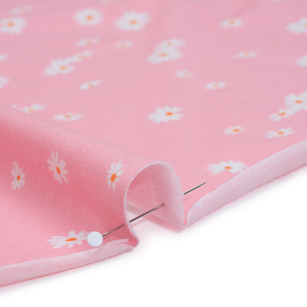 Stretch Cotton and Modal Jersey - Baby Pink and White Daisies - Deadstock Stretch Cotton and Modal Jersey - Baby Pink and White Daisies - Deadstock