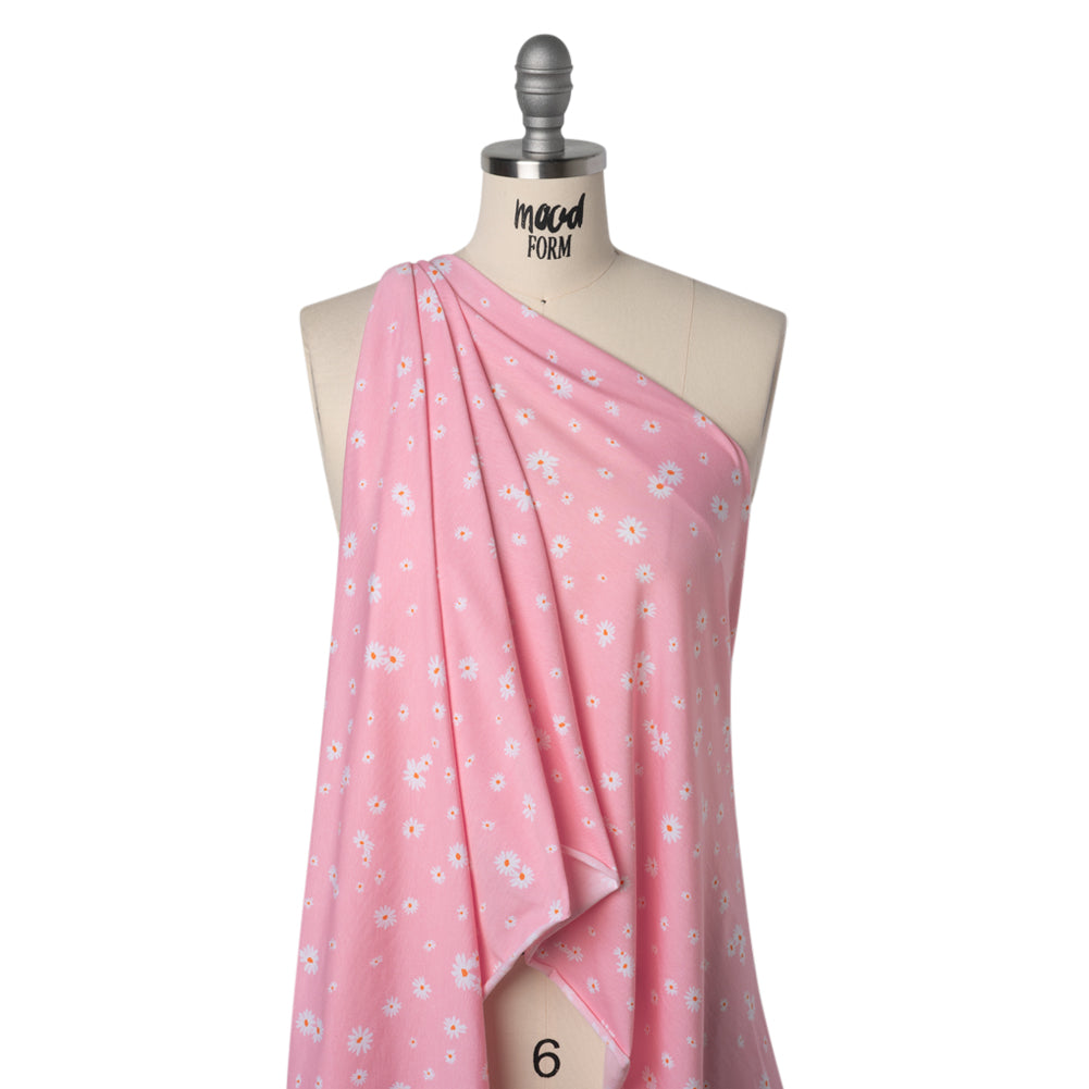 Stretch Cotton and Modal Jersey - Baby Pink and White Daisies - Deadstock Stretch Cotton and Modal Jersey - Baby Pink and White Daisies - Deadstock