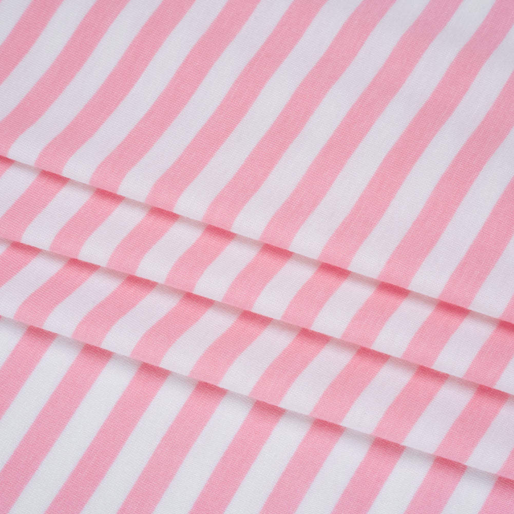 Stretch Cotton and Modal Jersey - Baby Pink and White Stripes - Deadstock Stretch Cotton and Modal Jersey - Baby Pink and White Stripes - Deadstock