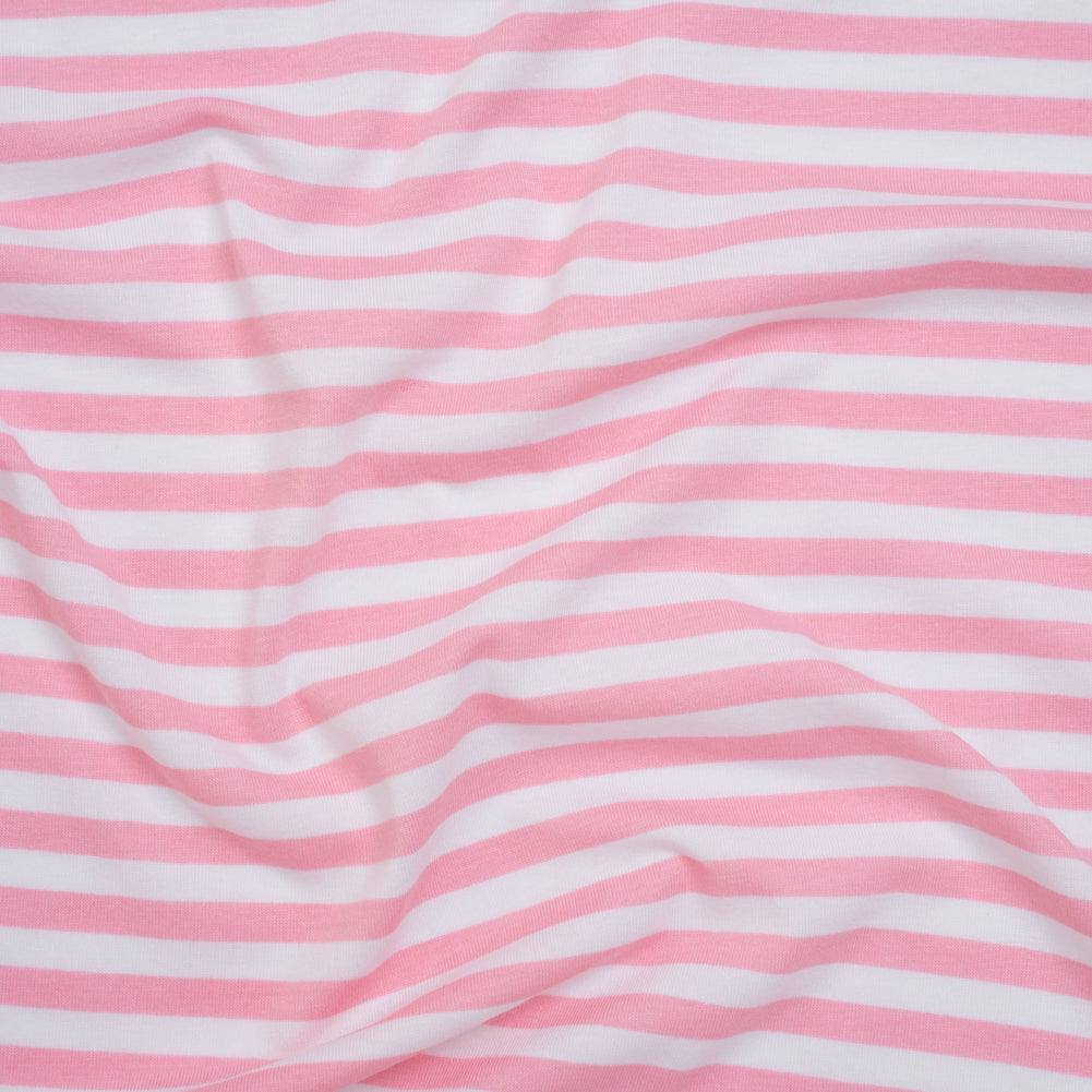 Stretch Cotton and Modal Jersey - Baby Pink and White Stripes - Deadstock Stretch Cotton and Modal Jersey - Baby Pink and White Stripes - Deadstock