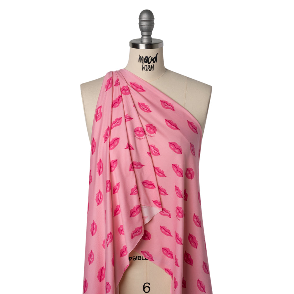 Stretch Polyester ITY Jersey Print by Vera Wang - Pink Lips - Deadstock Stretch Polyester ITY Jersey Print by Vera Wang - Pink Lips - Deadstock