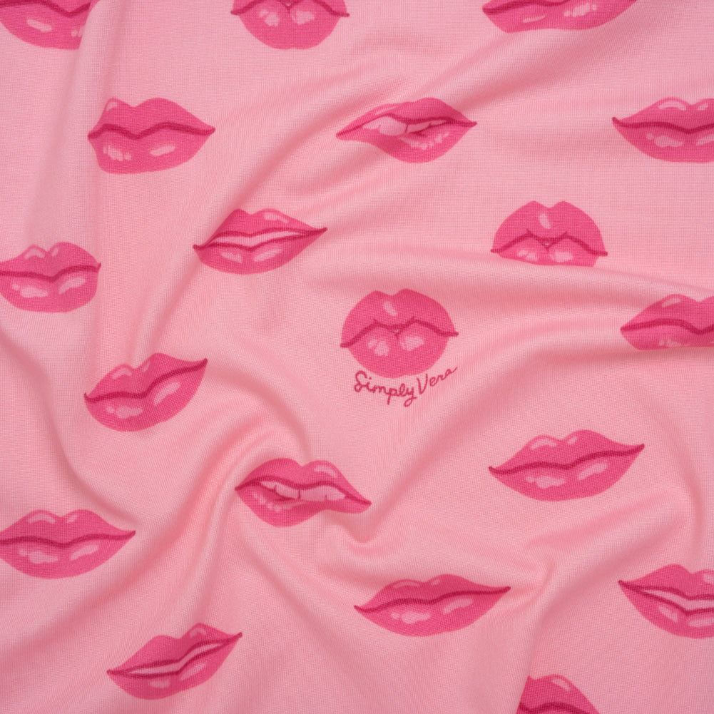 Stretch Polyester ITY Jersey Print by Vera Wang - Pink Lips - Deadstock Stretch Polyester ITY Jersey Print by Vera Wang - Pink Lips - Deadstock