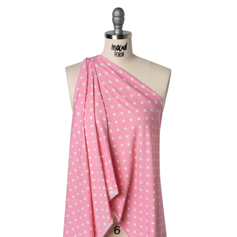 Stretch Cotton and Modal Jersey - Baby Pink and White Polka Dots - Deadstock Stretch Cotton and Modal Jersey - Baby Pink and White Polka Dots - Deadstock