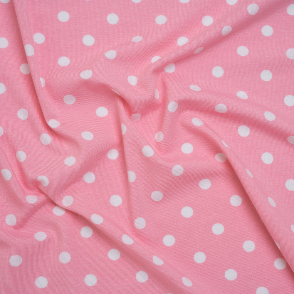 Stretch Cotton and Modal Jersey - Baby Pink and White Polka Dots - Deadstock Stretch Cotton and Modal Jersey - Baby Pink and White Polka Dots - Deadstock