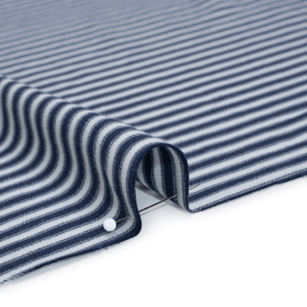 Cotton and Viscose Interlock Knit - Navy and White Stripes - Deadstock Cotton and Viscose Interlock Knit - Navy and White Stripes - Deadstock