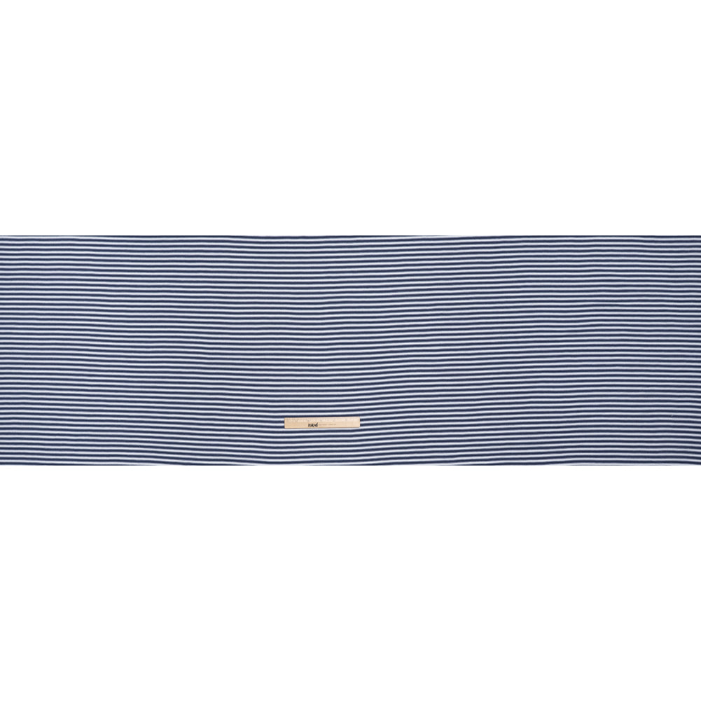 Cotton and Viscose Interlock Knit - Navy and White Stripes - Deadstock Cotton and Viscose Interlock Knit - Navy and White Stripes - Deadstock
